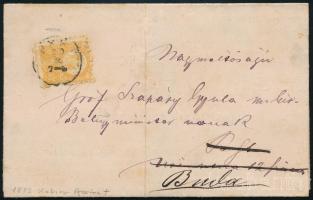 1873 Réznyomat 2kr levélen, Gróf Szapáry Gyula belügyminiszternek címezve (Kubinyi Ágoston gyászjelentése)