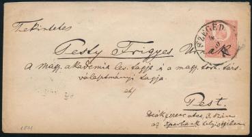 1871 5kr díjjegyes boríték Pesty Frigyesnek címezve
