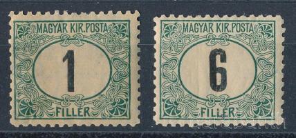 1903 Zöldportó 1f és 6f 11 1/2 fogazással, a 6f postatiszta / MNH (ráncok / creases)