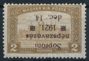 Nyugat-Magyarország VIII. 1921 Parlament 2K fordított felülnyomással / Mi VII with inverted overprint. Signed: Bodor