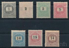 1898 7 db krajcáros bélyeg (10kr, 24kr rozsda / stain)