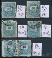 1881 6 db 10kr, közte eltérő fogazások, elfogazások (ca 14.000)