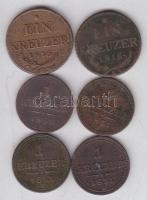 Kis krajczár tétel 1851-1816. 1Kr (6x) magyar és osztrák verdejel T:3