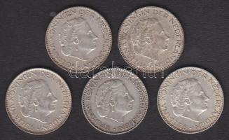 Hollandia 1954-58 1G Ag (5x) 5klf évszámmal T:2-,3+ ph.