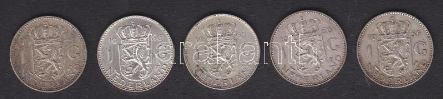 Hollandia 1955-66 1G Ag (5x) 5klf évszámmal T:2,3+,3