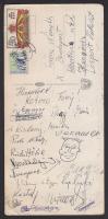 Nemzetközi zsokék aláírásával küldött képeslap Imperiál világhírű lovasának Németh Ferenc zsokénak