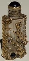 Rendkívül szép szecessziós ezűst-foglalatú parfümösüveg fél-drágakő-berakással / Beautiful perfume holder madeof silver and glass with hal-gem inlay 6 cm, 30g