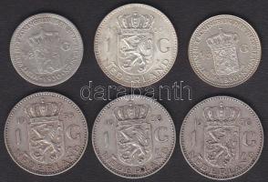 Hollandia 1955-1965. 1G Ag (4x) 3klf évszámmal + 1930. 1/2G (2x) Ag T:2,3