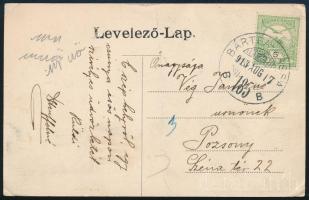 1913 Képeslap \"BÁRTFA-KASSA\" vasúti mozgóposta bélyegzéssel / Postcard with railway postmark