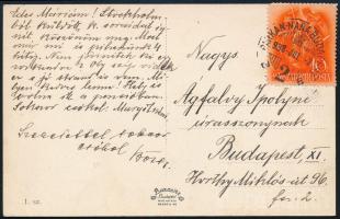 1938 Képeslap \"PÁRKÁN-NÁNA-BUDAPEST\" vasúti mozgóposta bélyegzéssel / Postcard with railway postmark