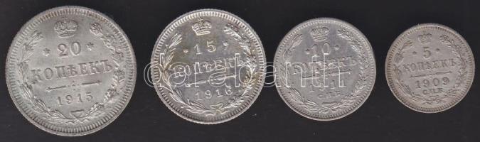 Cári Oroszország 1909. 5K Ag + 1911. 10K Ag + 1916. 15K Ag + 1915. 20K Ag T:1/2,2+,2