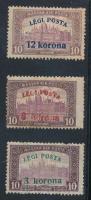 1920 Légi posta sor, a 8K/10K piros felülnyomása hiányos (rozsdafoltok, foghibák / stain, perf. faults)