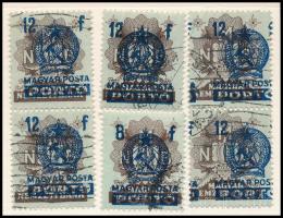 1951 Kisegítő portó bankjegybélyegeken 8f + 5 db 12f makkos vízjelrészletekkel