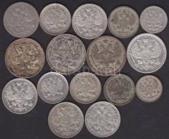Cári Oroszország 1903-1916 5k Ag (2x), 10k Ag (5x), 15k Ag (5x), 20k Ag (4x) T:1/2,2+,2,3 összesen 1...