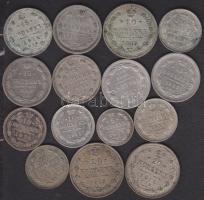Cári Oroszország 1902-1916 5k Ag (1x), 10k Ag (5x), 15k Ag (6x), 20k Ag (3x) T:1/2,2,3 összesen 15db!