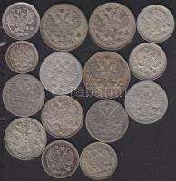 Cári Oroszország 1902-1916 5k Ag (1x), 10k Ag (5x), 15k Ag (6x), 20k Ag (3x) T:1/2,2,3 összesen 15db...