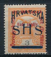 SHS 1918 Hadisegély 3f kiadatlan bélyeg, Bodor vizsgálójellel
