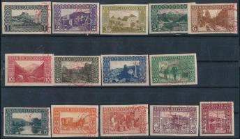 Bosznia-Hercegovina 1906 14 db vágott bélyeg piros bélyegzésekkel, a két záróérték hiányzik (2K and 5K missing)