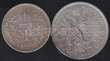 Ausztria 1912. 2K Ag T:2-/3+ ph. + 1914. 1K Ag T:3+