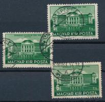 1938 Debrecen 6f 3 db bélyeg az ismert lemezhibával