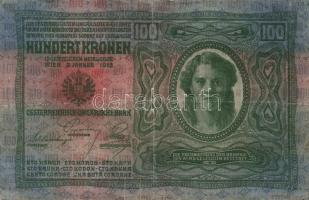 1912 100K "Magyarország" piros körbélyegzővel T:III- (két kis szakadás)