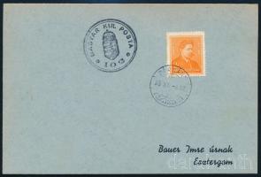 1938 Levéldarab a bevonuláskor használt gumibélyegzéssel, "PÁRKÁNY"