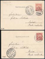 1900 2 db képeslap Turul 10f bélyeggel Kairóba küldve, szép érkezési bélyegzéssel