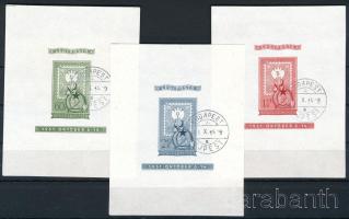 1951 80 éves a magyar bélyeg vágott blokksor Mi 20-22 imperforate block set
