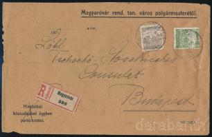 1921 Ajánlott levél 22 db bélyeggel bérmentesítve, "MAGYARÓVÁR" - Budapest