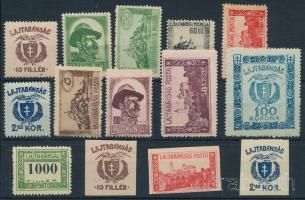 Megszállási és helyi kiadás - Nyugat Magyarország (VII.) 1921 14 db bélyeg, Bodor vizsgálójellel