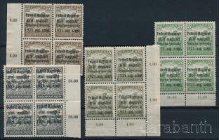 Nyugat Magyarország (I.) 1921 Arató 20f, 40f, 50f, 60f négyestömbök, 1 db bélyeg falcos, minden bélyeg Bodor vizsgálójellel