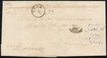 1856 Hivatalos ajánlott levél teljes tartalommal, "GÜNS" + "SZOMBATHELY"
