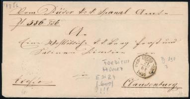 1856 Hivatalos levél hibás dátumberakással, "DEÉZS" + "KLAUSENBURG"