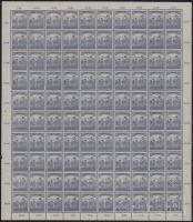 1920 Arató 50f hajtott teljes ívben, benne 20 bélyeg hármaslyukasztással (fogelválások / aparted perfs.)
