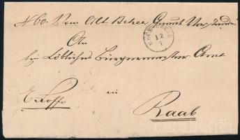 1853 Hivatalos levél \"RÁCZ-BECSE\" - \"RAAB\" + \"PESTH\" + \"SZEGEDIN\"