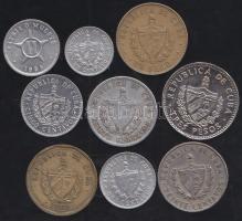 Kuba 9db klf forgalmi fémpénz T:vegyes
