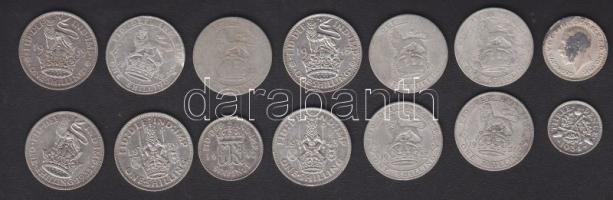 Nagy-Britannia 1920-1945 1Sh Ag (11x) 8klf évszámmal + 1934. 3p Ag, 1935. 6p Ag, 1942 6p Ag T:1/2,2,...