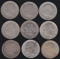 Lengyelország 1932-34. 2Zl Ag, (9x) T:3