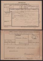 1957-1971 2 db Táviratlap "RÁBASÖMJÉN" klf fiókposta bélyegzéssel