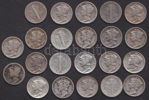 USA 1916-1945 "Mercury Dime" Ag (22x) 12klf évszámmal T:2/3,3
