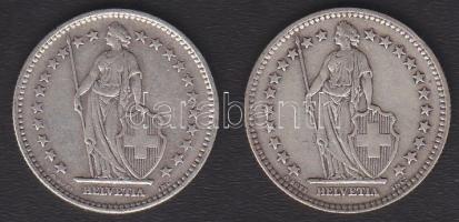 Svájc 1922. 2Fr Ag + 1939. 2Fr Ag T:3+/3,2-/3+