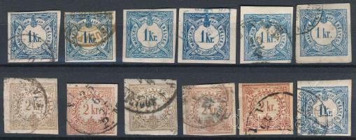 1868-1888 12 db 1kr, 2kr Hírlapilleték bélyeg