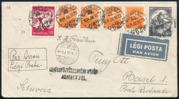 1934 Légiposta küldemény Budapestről Baselbe, Levélgyűjtőszekrény útján / Airmail cover from Budapest to Basel