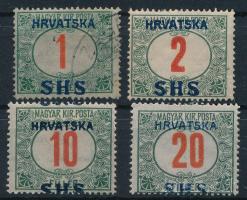 SHS 1918 Pirosszámú portó 1f, 2f, 10f, 20f Bodor vizsgálójellel
