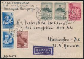 1949 Többes, színes bérmentesítésű légiposta levél az USA-ba