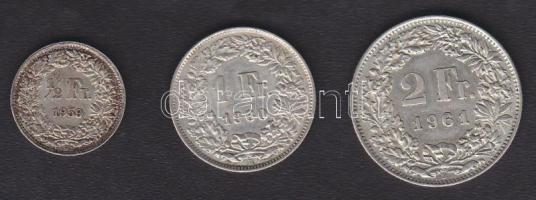 Svájc 1959. 1/2Fr Ag, 1960. 1Fr Ag, 1961. 2Fr Ag T:2-/3+