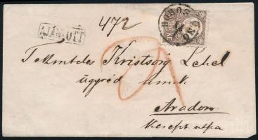 1871 Ajánlott levél 15kr bérmentesítéssel "BOROSJENŐ" - "(ARA)D"