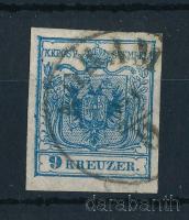 1850 9kr HP IIIa kiemelt sas, ívszéli nyomat, papírránc "AGRAM"
