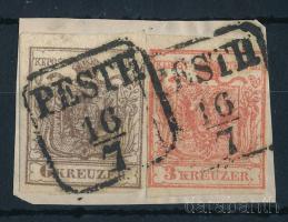 1850 6kr + 9kr HP III élénk színek "PESTH"