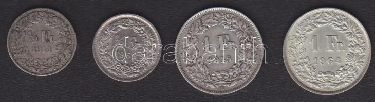 Svájc 1914-1968 1/2Fr Ag (11x) mind klf évszámmal + 1945. 1Fr Ag, 1964. 1Fr Ag T:2+,2/3,3